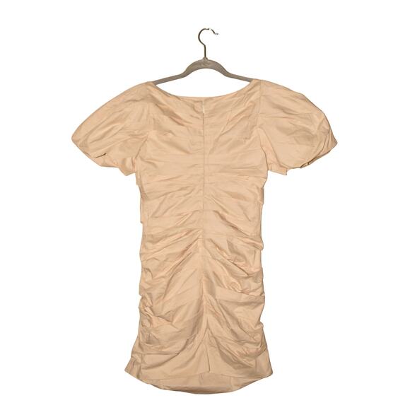 ENDLESS ROSE NEW $100 Cream Ruched Short Puff‎ Sleeve Mini Dress Small - Picture 4 of 5